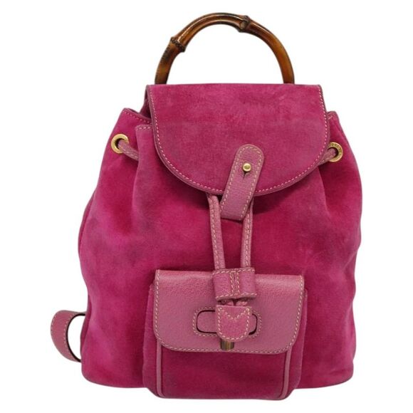 Gucci Bamboo Pink Suede Backpack Bag (Pre-Owned) - Picture 1 of 16